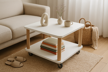 Konferenční stolek ASHME s kolečky 64x64 cm bílý