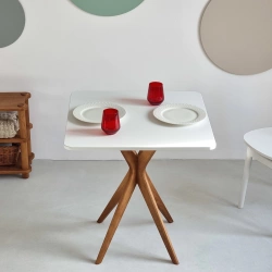 Quadratischer Esstisch JUBI 70cm x 70cm Weiß Eschenholz