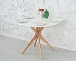 Klein Halb Ovaler Esstich JUBI Furniert 80x80cm Weiß
