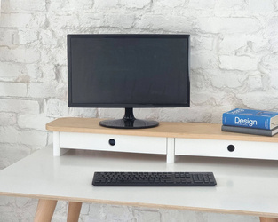 Stojan na monitor JUBI 109 cm se zásuvkami, popelavě bílý