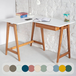 LUKA Rohový psací stůl Š 115 cm x H 85 cm / Bílý, dub, levý