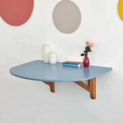 Halbovaler klappbarer Wandtisch KLAPP 75×100 cm Taubenblau Eiche