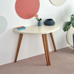 Ausziehbarer Halbmondtisch MAWI Ø 110 cm, Perlweiß, eiche