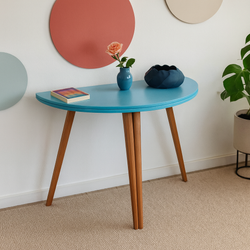 Rozkládací půlkruhový stůl MAWI průměr 120 cm, Tyrkysová, dub