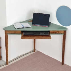 ASHME Eckschreibtisch 114x85cm Tastaturschublade Eiche Salbeigrün