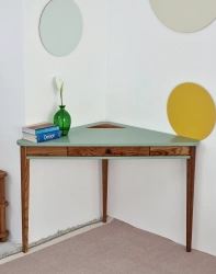 Eckschreibtisch Ashme 114x85x85cm Eiche Salbeigrün