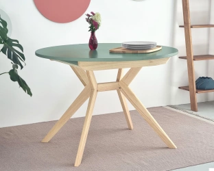 Runder ausziehbarer Esstisch 110 cm Biju Salbeigrün Eschenholz
